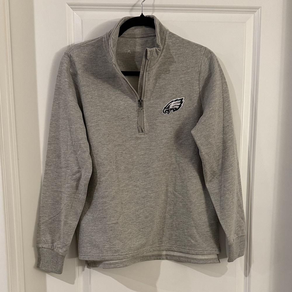 Philadelphia Eagles Light Gray Antigua Quarter Zip Pullover, Size Large